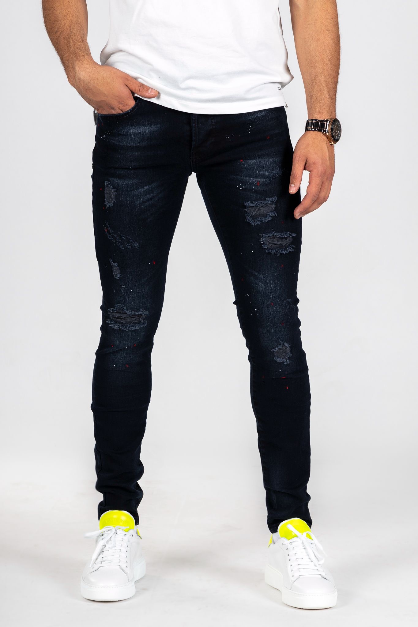 X14 - Dark Blue Ripped Skinny Jeans